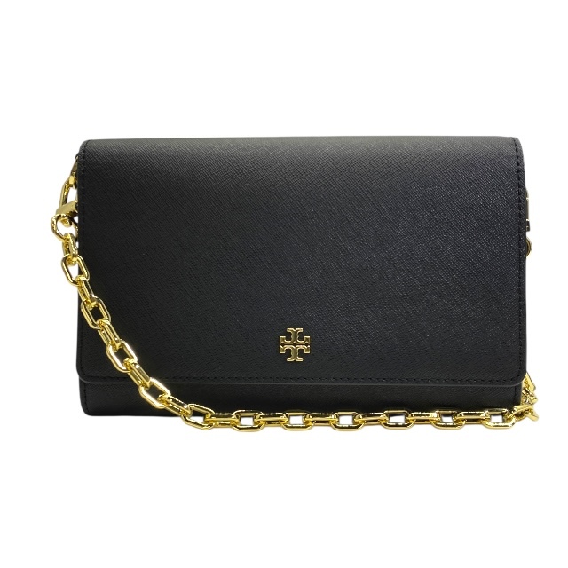 美品 トリーバーチ 63982 エマーソン チェーンウォレット ショルダーバッグ ロゴ ブラック ゴールド レザー TORY BURCH拍卖