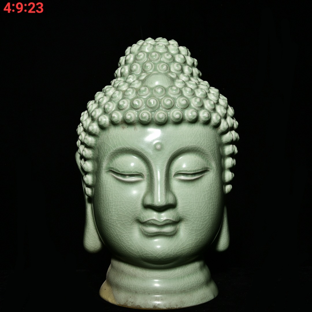 宋代風 古陶磁器 仏教古美術 汝窯 冰裂紋 仏頭 仏首 仏像 佛像 釈迦 仏祖 禅意置物 東洋彫刻 骨董品 旧家蔵出し 唐物 中国古玩 古美術品拍卖