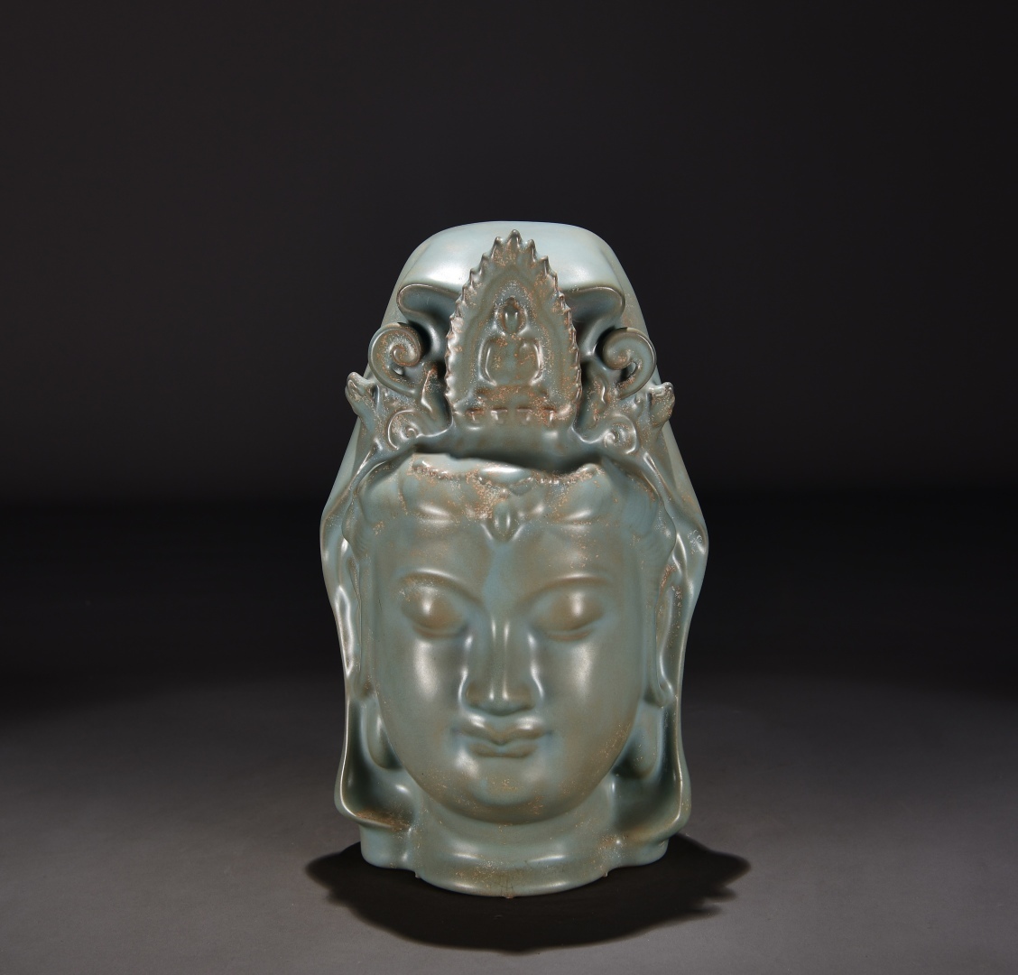 宋代風 古陶磁器 仏教古美術 汝窯 天青釉 仏頭 仏首 仏像 佛像 観音 菩薩 禅意置物 東洋彫刻 骨董品 旧家蔵出し 唐物 中国古玩 古美術品拍卖