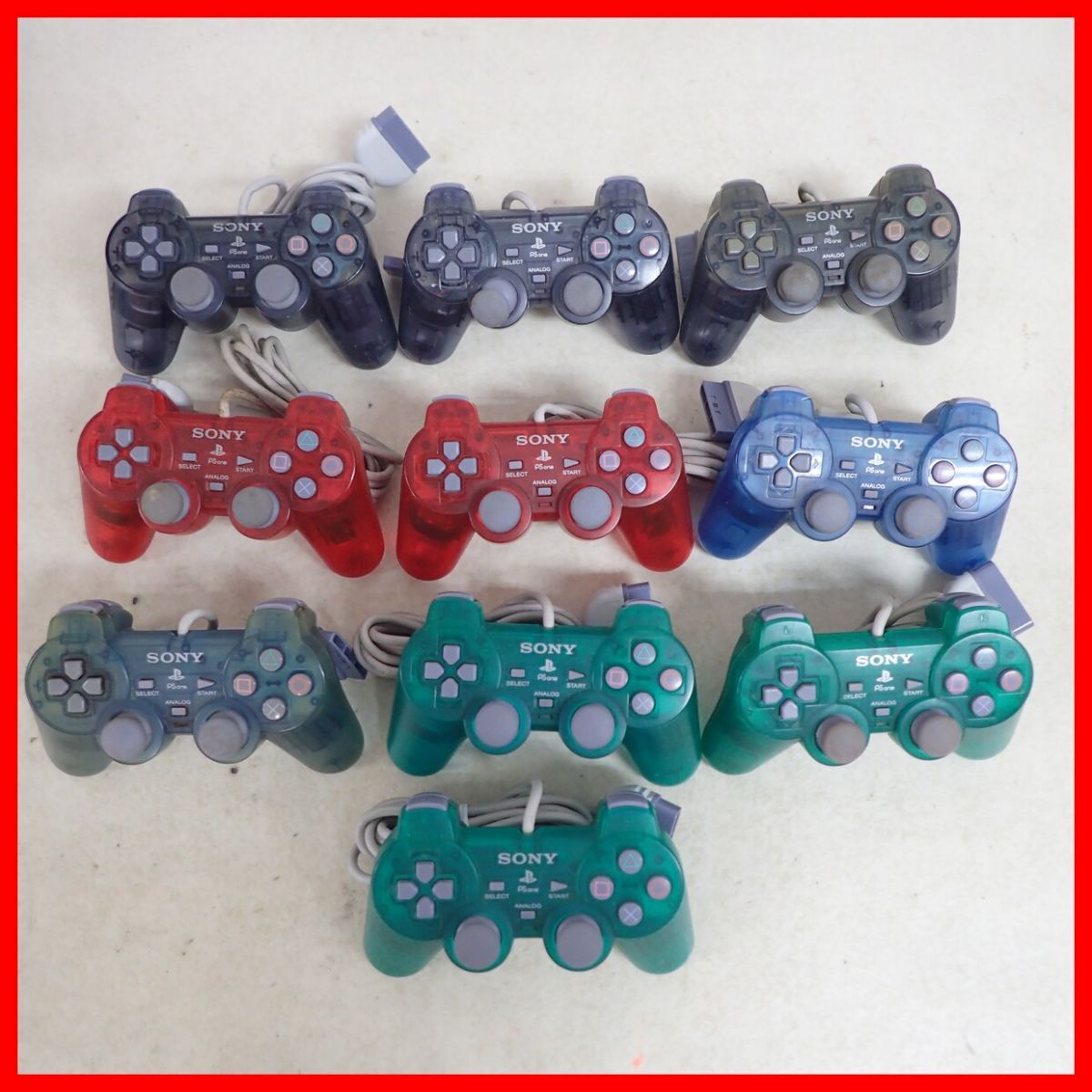PS one プレステ アナログコントローラ クリアカラー グレー/レッド/ブルー/エメラルド SCPH-110 まとめて10個セット【20拍卖