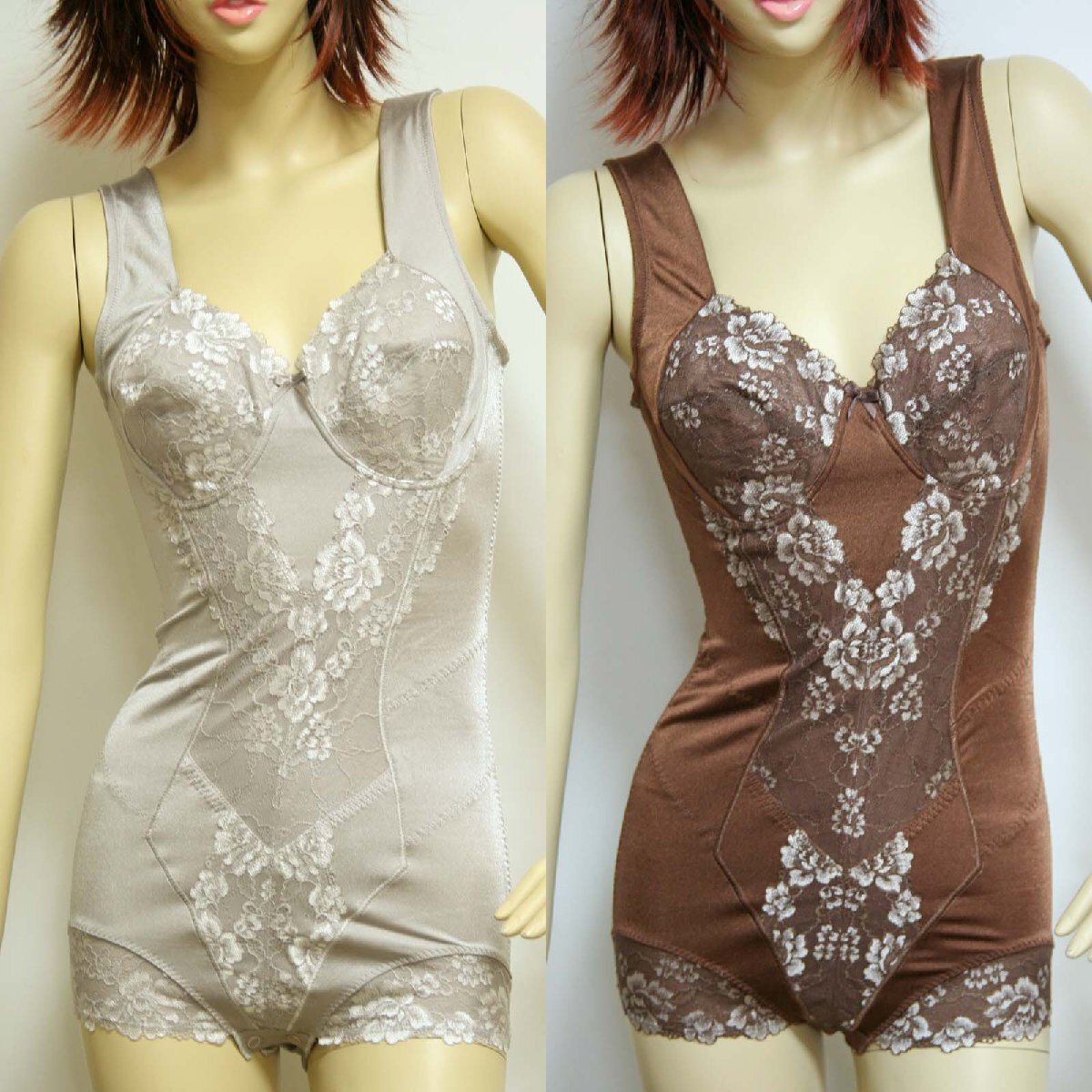 送料無料◆超お得2色組◆補正下着◆寄せ上げ効果◆お腹引き締め◆ノンワイヤー◆ハイクオリティボディスーツ(E/95/3L/シルバー&ブラウン)拍卖