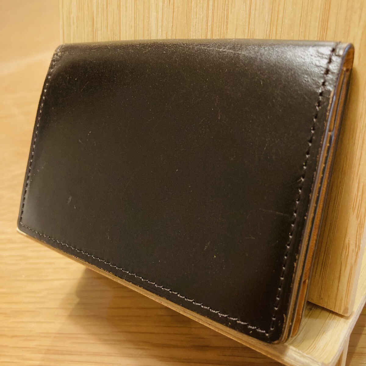 ★即決★ ココマイスター COCOMEISTER 名刺入れ カードケース 通しマチ マチ有り ダークブラウン 茶色 ブライドルレザー ヌメ革 日本製拍卖