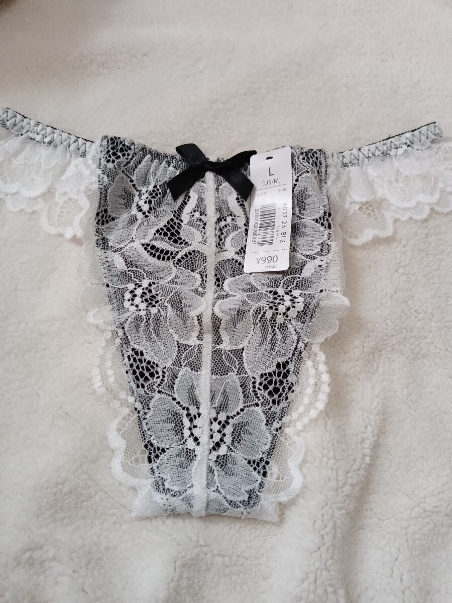 新品 エメフィール ショーツ Tバッグ 黒 白 レース 花 フラワー L ⑨ 拍卖