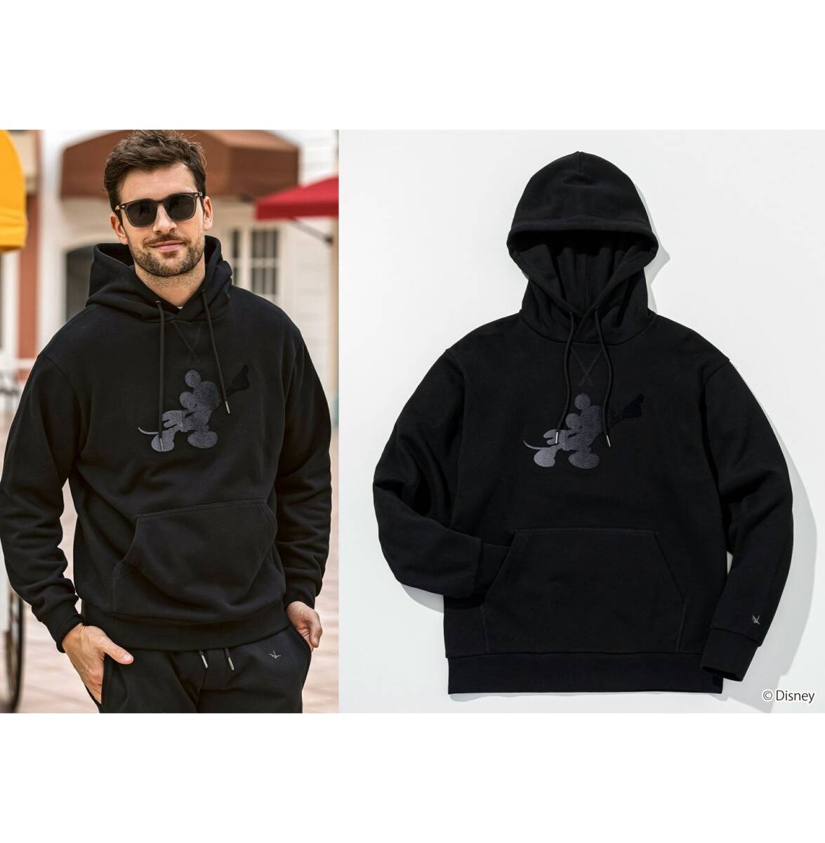 25AW◆1PIU1UGUALE3 RELAX◆ディズニー ミッキーマウスコラボ◆グラデーション刺繍スウェットパーカー◆USO-25156/黒/ブラック/③拍卖