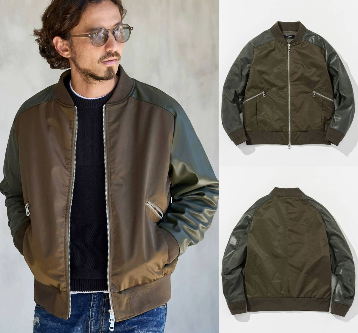 セットアップ可能◆25AW◆1PIU1UGUALE3 RELAX◆異素材コンビ中綿ブルゾン ブライトストレッチクレイジーブルゾン◆USO-25150/緑 ①拍卖