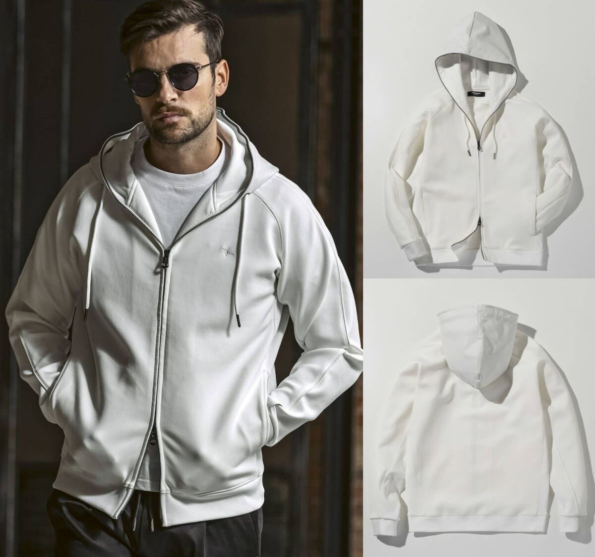 セットアップ可能◆25AW◆1PIU1UGUALE3 RELAX◆羊革切替 異素材コンビジップアップフーディー ◆USO-25095/ホワイト/白 ①◆ウノピゥウノウ拍卖