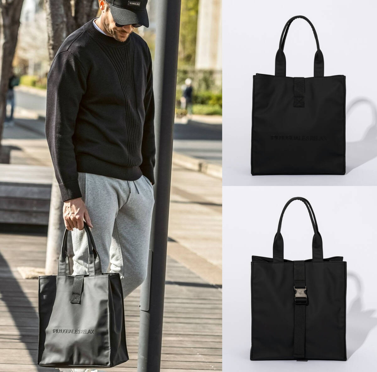 25AW◆1PIU1UGUALE3 RELAX◆シンセティックレザートートバッグ◆USZ-25037/黒/③◆ウノピゥウノウグァーレトレリラックス拍卖