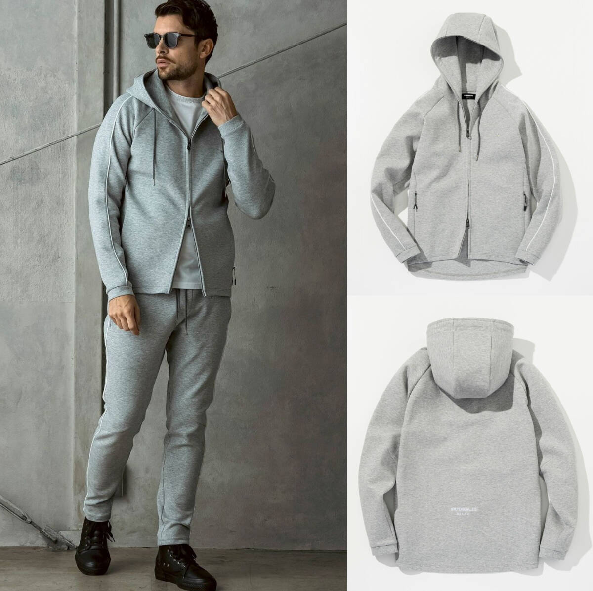 セットアップ可能◆25AW◆1PIU1UGUALE3 RELAX◆パイピングスムースジップパーカー◆USO-25114/グレー/灰/②◆ウノピゥウノウグァーレ拍卖