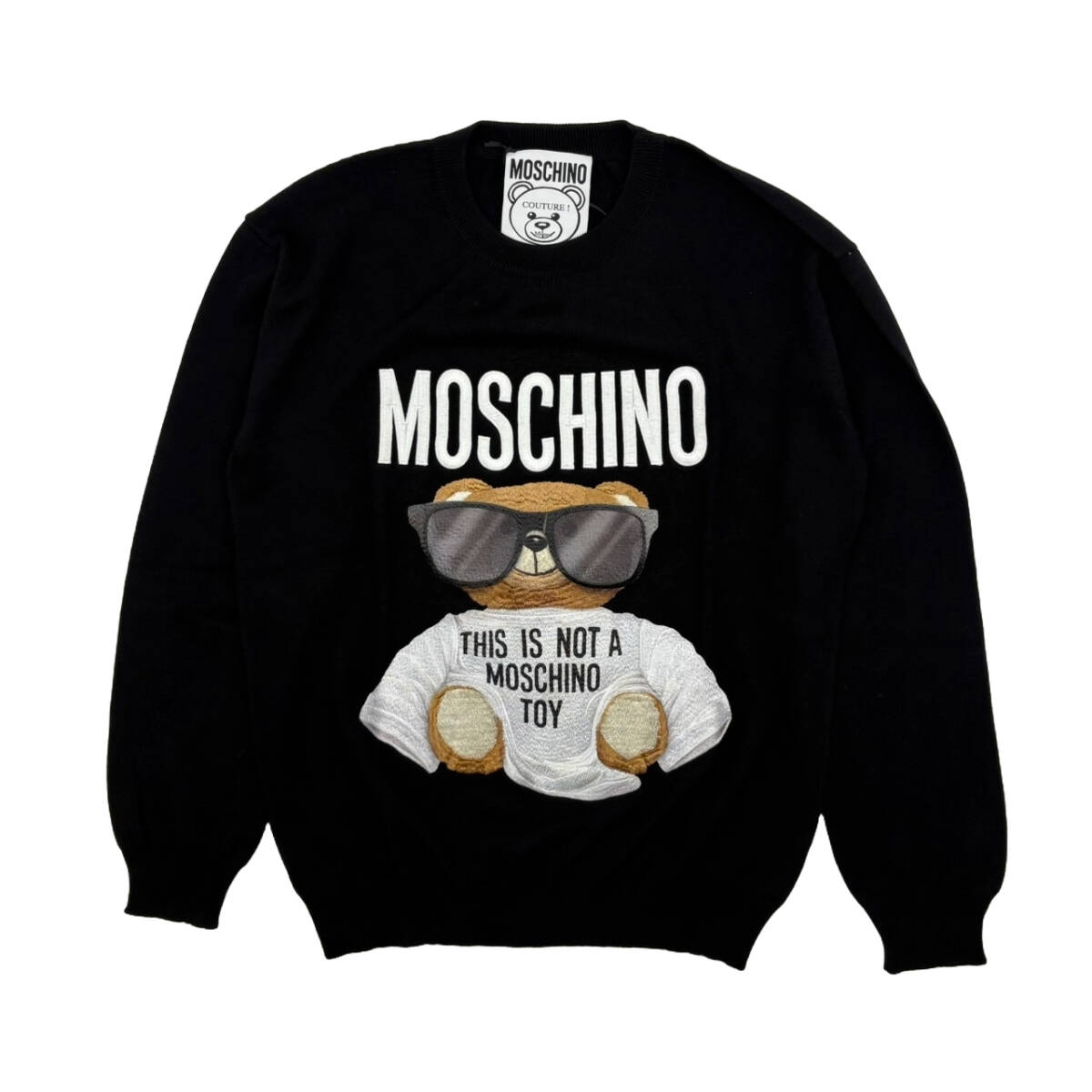 新品■定価110000円■モスキーノ■イタリア製 刺繍テディベア柄プルオーバーニット■MOSCHINO■ブラック/黒■バージンウール100%拍卖