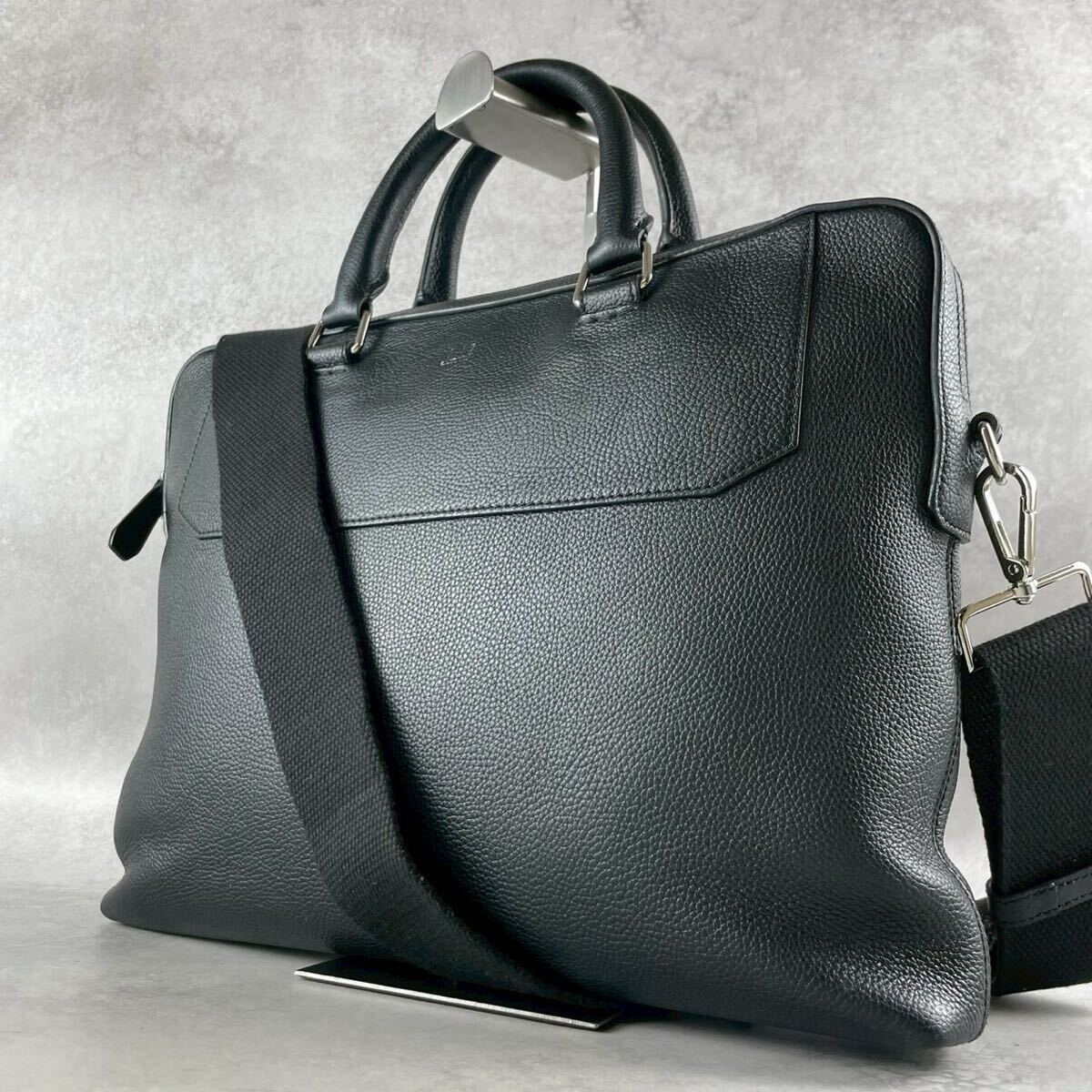 【美品 定価217000円】ダンヒル dunhill カドガン 2way メンズ ビジネス トート ショルダー バッグ ロゴ レザー 本革 黒 ブラック A4/PC◎拍卖
