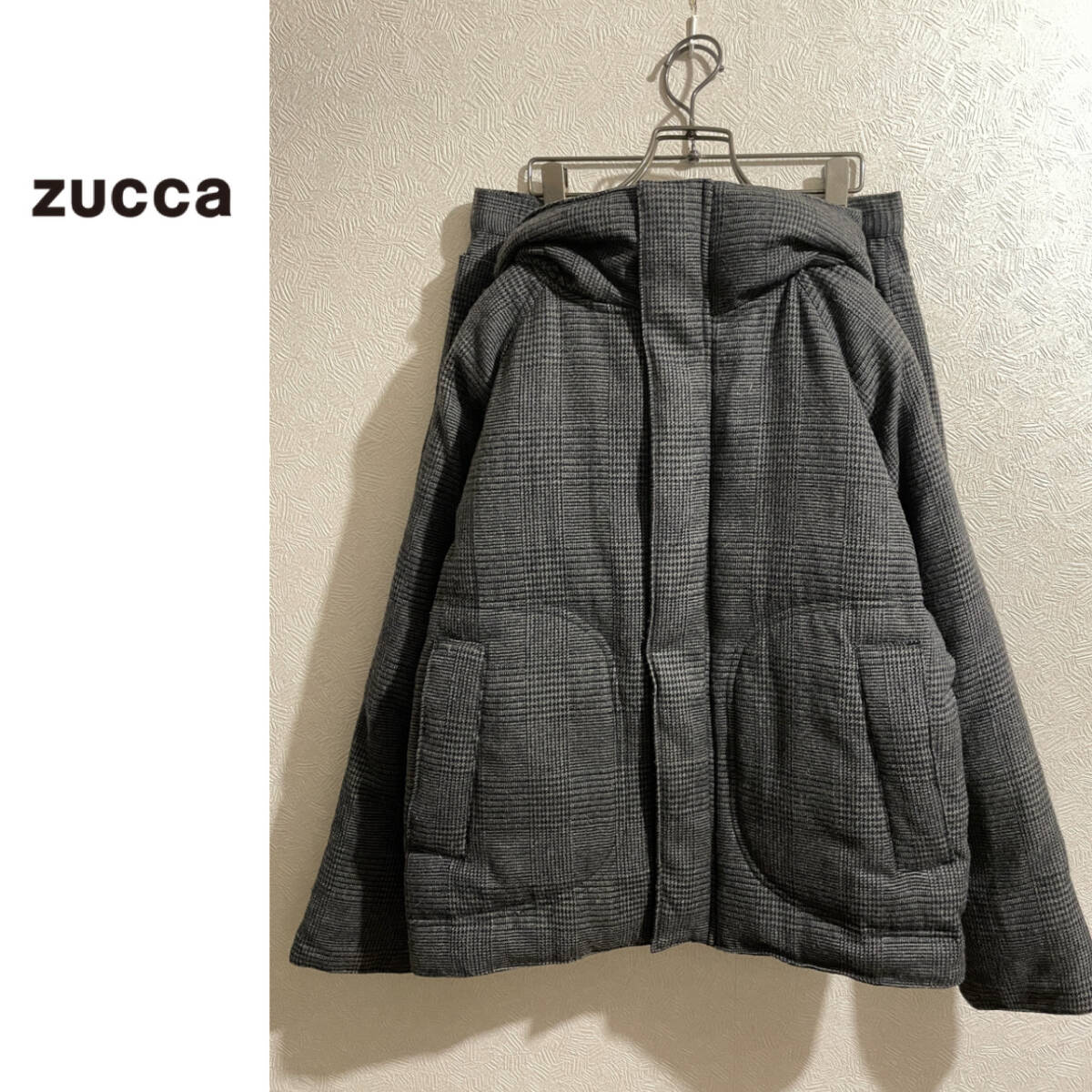 ◯ ZUCCa グレンチェック ダウン ジャケット セットアップ / ズッカ ショート パンツ グレー フード グレー M Ladies Mens #Sirchive拍卖
