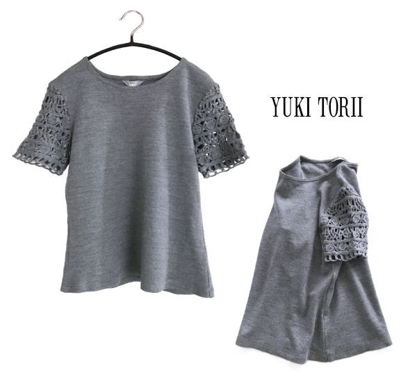 ユキトリイ  ウール100% ストレッチ カットソー サイズ9  袖透かし編  ライトグレー  YUKITORII拍卖