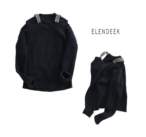 ☆エレンディーク  2Way アンサンブル コットン ニットソー 黒 ELENDEEK拍卖