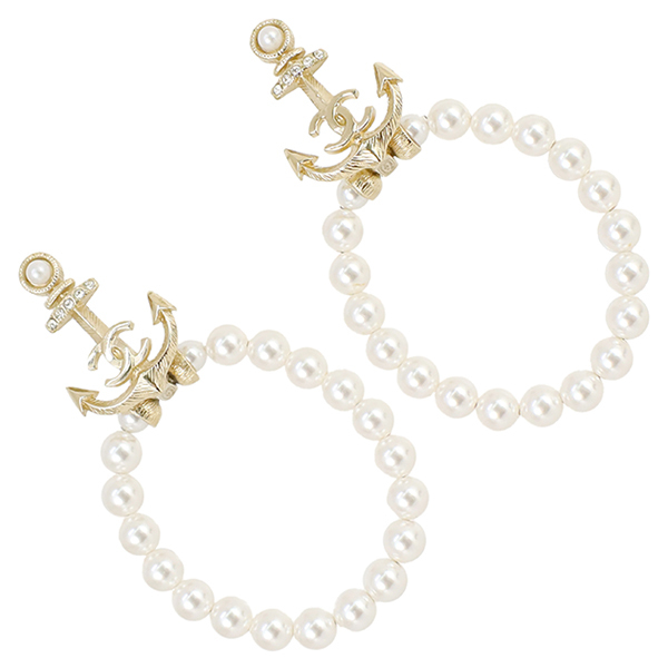 シャネル ピアス アンカーモチーフ ココマーク レディース ラインストーン パール ゴールド 4343拍卖