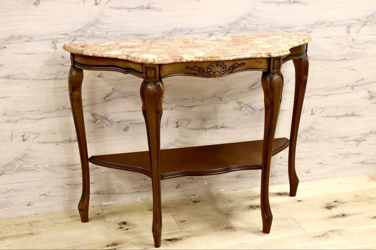 GMIH145○イタリア製 コンソールテーブル サイドテーブル クラシック アンティーク調 飾り台 花台 猫脚 天板大理石拍卖