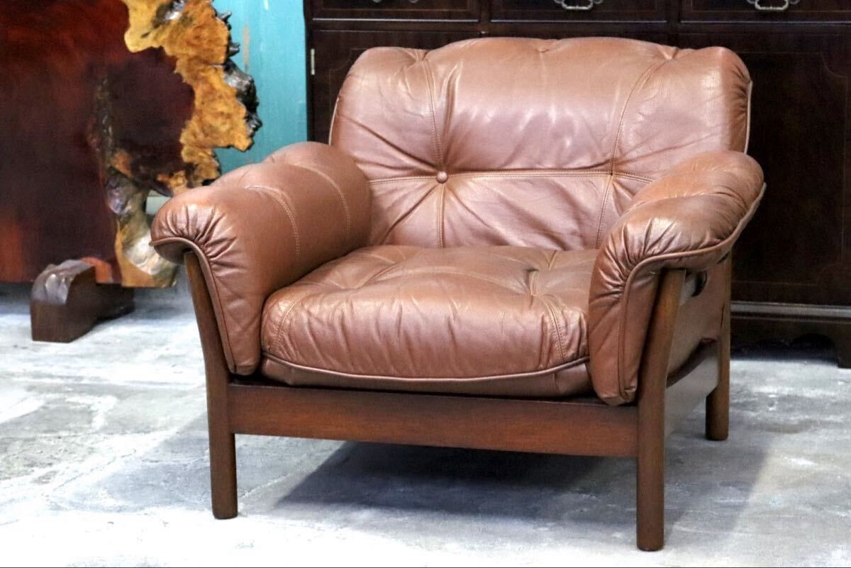 GMIH223C○maruni / マルニ Madison 1人掛けソファ シングルソファ 本革 ブラウン 北欧スタイル ヴィンテージ オールドマルニ 希少拍卖