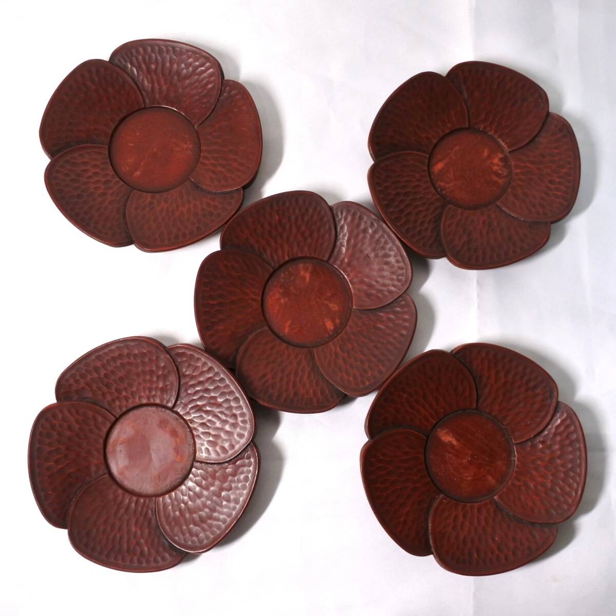 鎌倉彫 茶托 5客セット 古道具 骨董 漆塗工芸 時代物 ヴィンテージ ◆marineblue◆拍卖