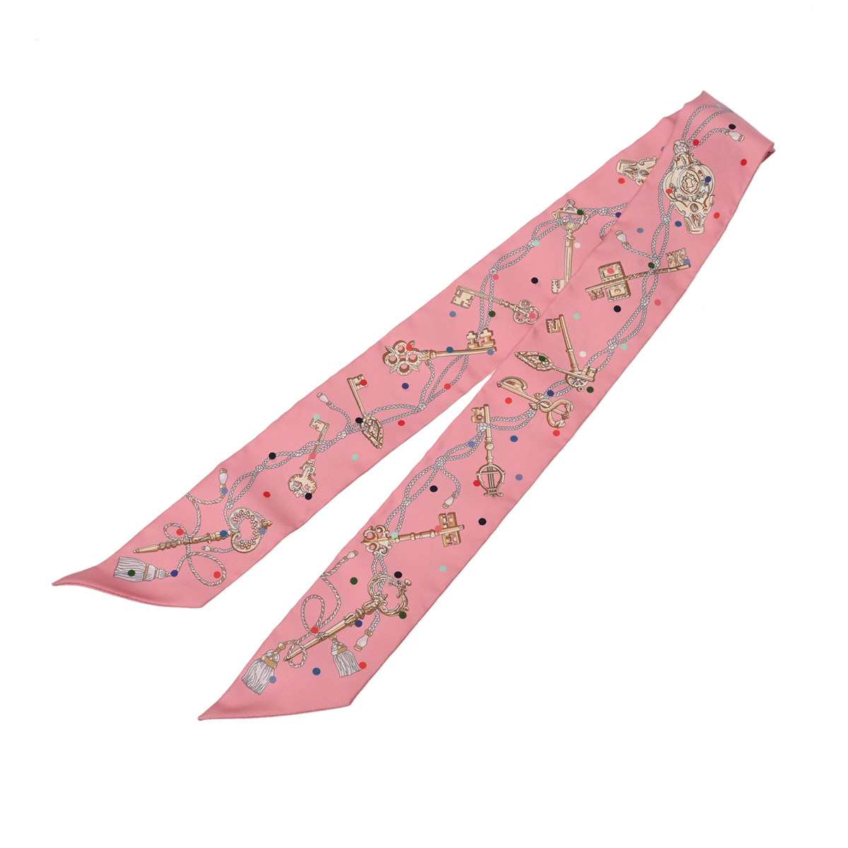 HERMES エルメス ツイリー LES CLES A POIS ローズ レディース シルク100% スカーフ 新同 中古 銀蔵拍卖