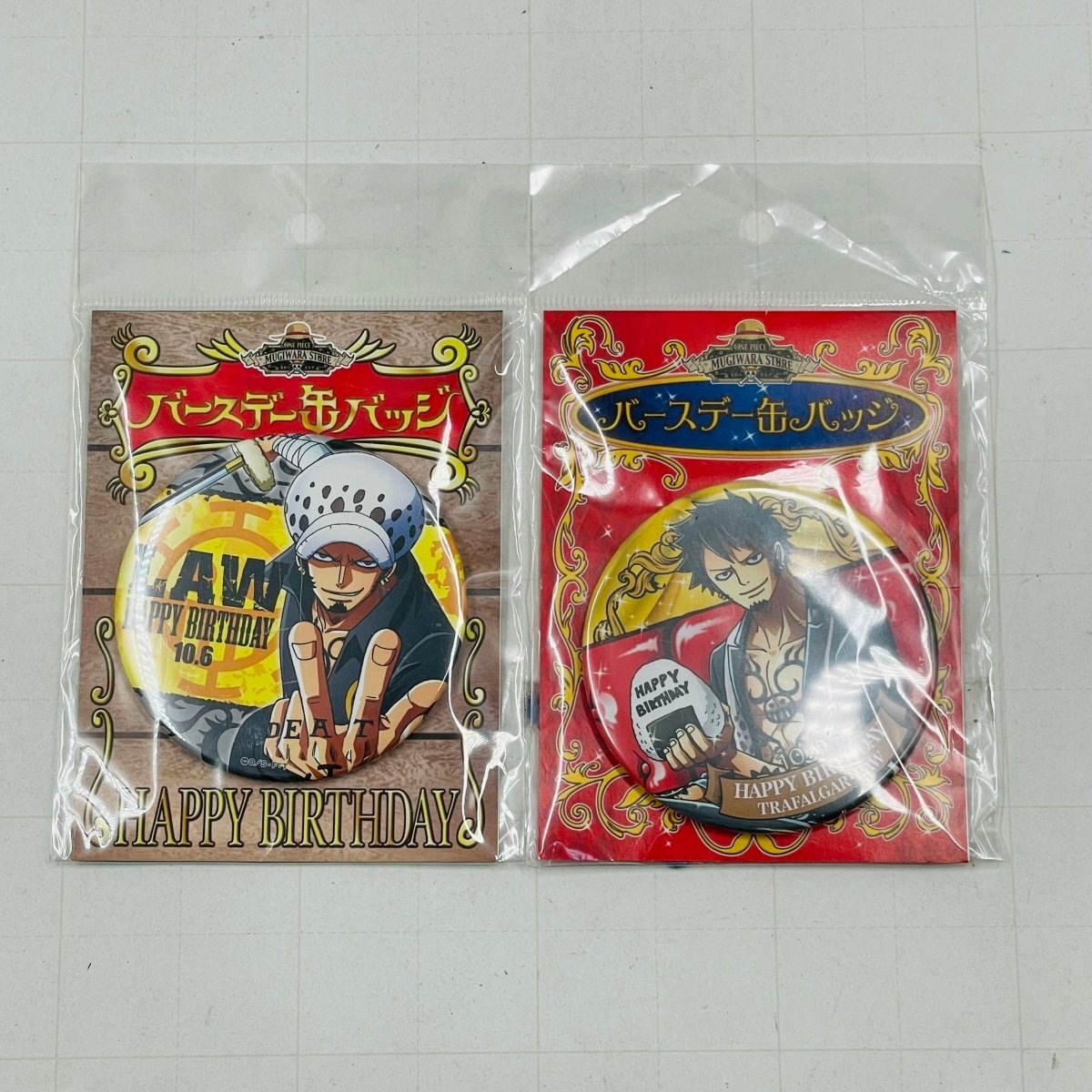 新品未開封 ワンピース 麦わらストア限定 バースデー缶バッジ トラファルガー・ロー 2種セット拍卖