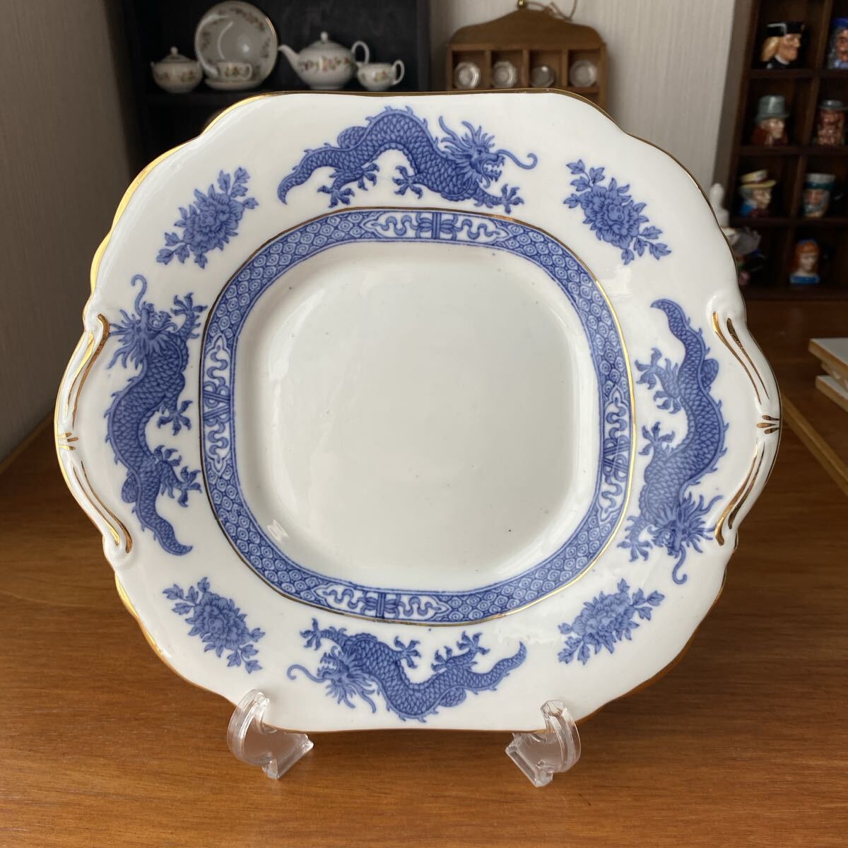 ハマースレイ ブルードラゴン プレート 1枚 青いドラゴン装飾の四角い皿拍卖