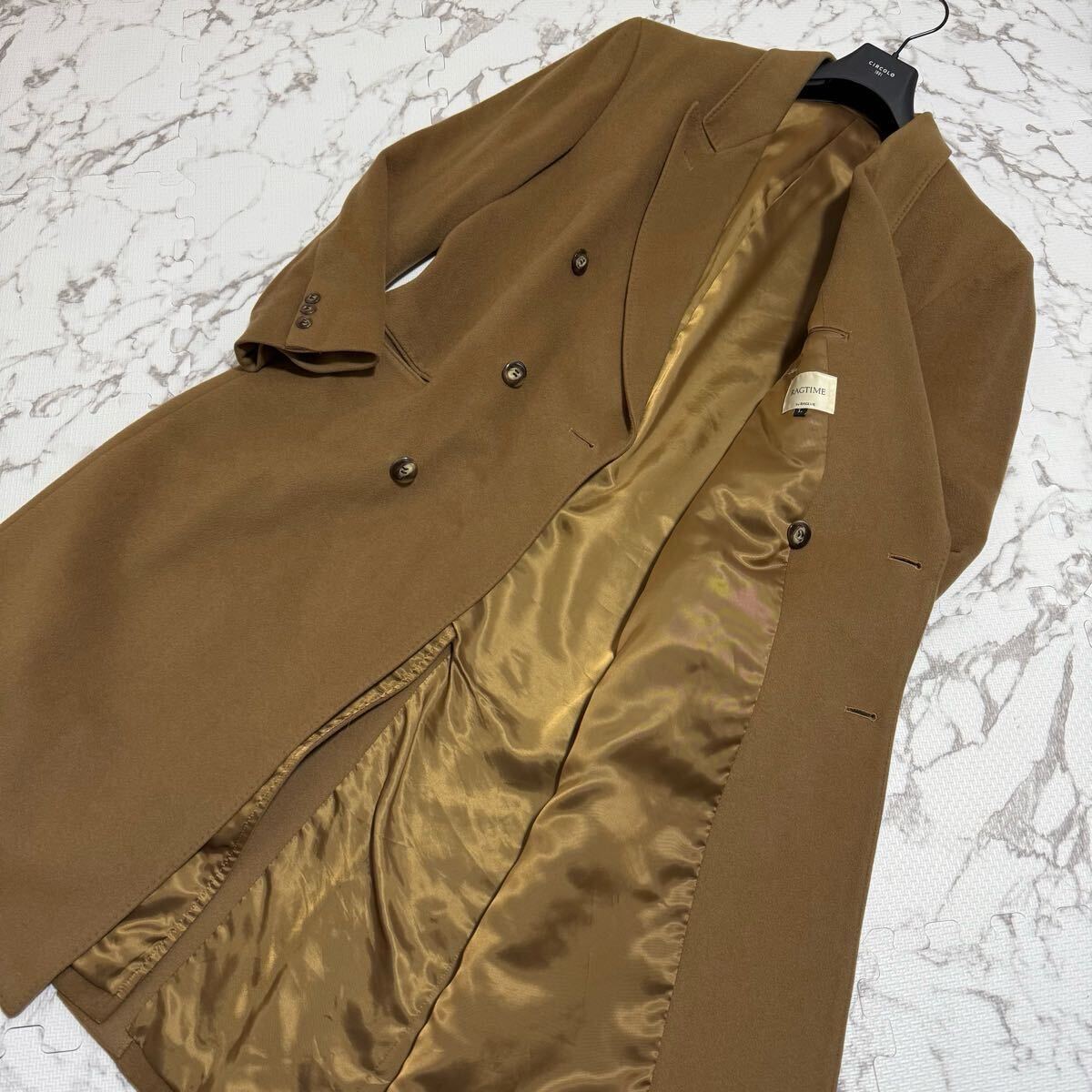 極希少XLサイズ位!!!ピュアカシミヤ100%【RAGTIME】チェスターコート ダブル◎ 着丈120センチ◎ 最高峰の肌触り!!! マキシ丈◎ キャメル拍卖