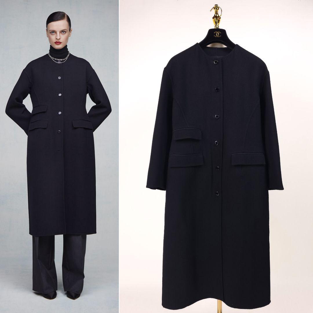 【新品同様】ドゥロワー ウール コート ノーカラー ブラック ダブルフェイス 2022 Drawer ダークネイビー拍卖