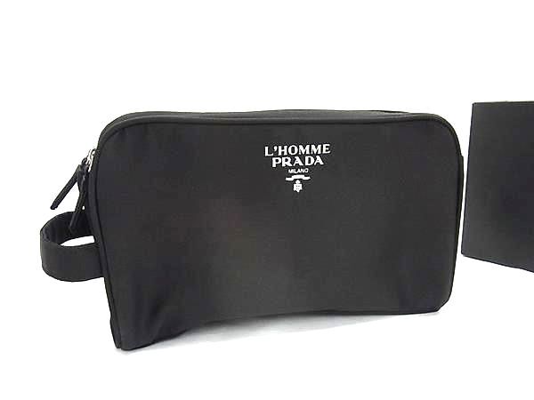 ■新品同様■ L’HOMME PRADA プラダ テスートナイロン マルチポーチ マルチケース 小物入れ レディース メンズ ブラック系 BM9256拍卖