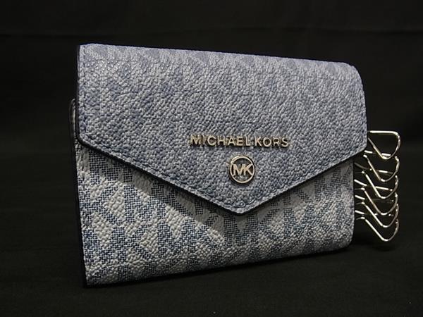 ■新品同様■ MICHAEL KORS マイケルコース MK柄 PVC 6連 キーケース 鍵入れ レディース ブルー系 BS0465拍卖