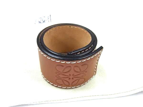 ■新品同様■ LOEWE ロエベ アナグラム スラップ レザー ブレスレット アクセサリー レディース ブラウン系 FL9478拍卖