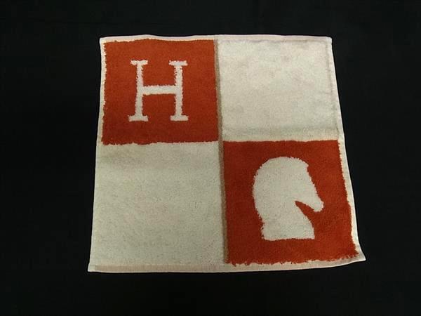 ■新品■未使用■ HERMES エルメス アヴァロン サマルカンド カレタオル コットン ハンドタオル オレンジ系×アイボリー系 FL9578拍卖