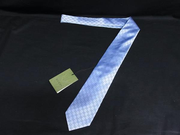 ■新品■未使用■ GUCCI グッチ GG柄 シルク100% ネクタイ ビジネス 紳士 メンズ ライトブルー系 FS4708拍卖