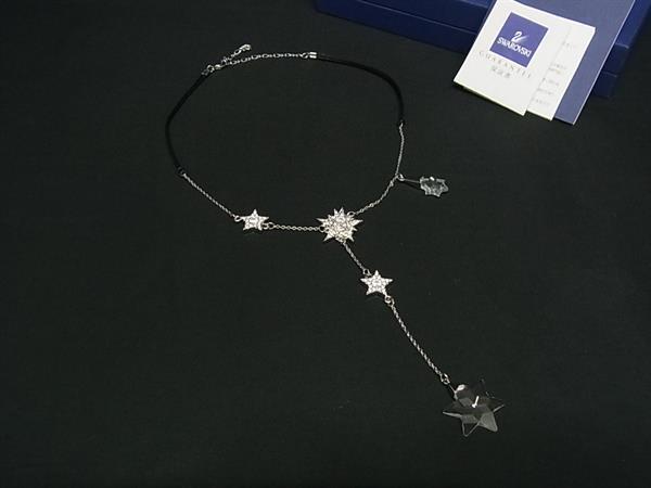 ■極美品■ SWAROVSKI スワロフスキー ラインストーン スター ネックレス アクセサリー レディース シルバー系×ブラック系 BP4387拍卖