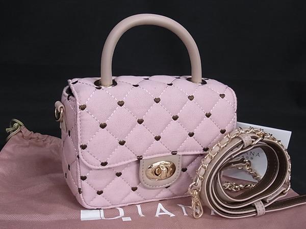 ■極美品■ DIANA ダイアナ キャンバス ハート柄 2WAY クロスボディ ハンドバッグ ショルダー 斜め掛け ライトピンク系 FT0386拍卖