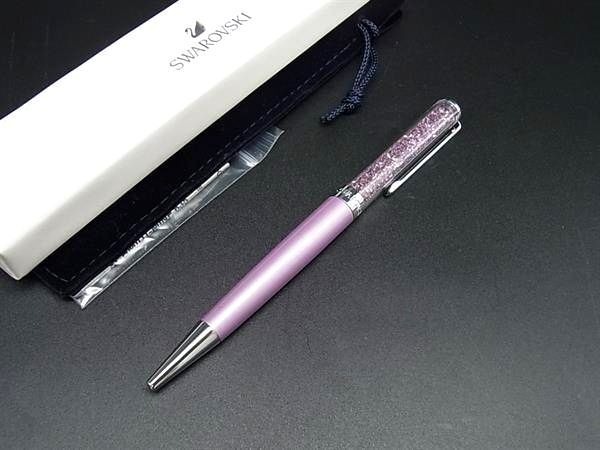 ■美品■ SWAROVSKI スワロフスキー ツイスト式 ボールペン 筆記用具 文房具 ステーショナリー パープル系×シルバー系 DH7884拍卖