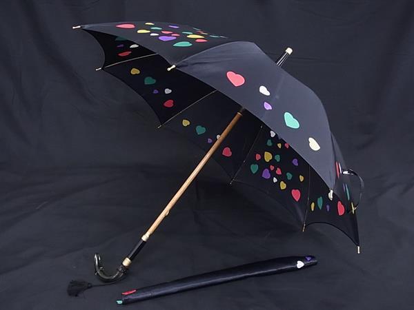 ■美品■ CHARLES JOURDAN シャルル ジョルダン ハート柄 長傘 雨傘 高級傘 アンブレラ レディース ブラック系×マルチカラー DI7793拍卖