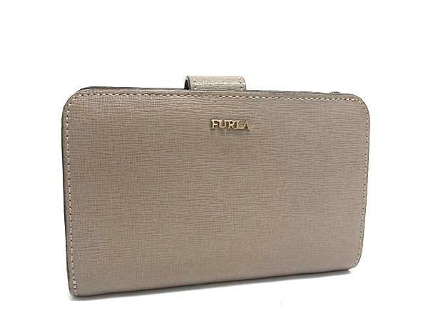 ■美品■ FURLA フルラ レザー 二つ折り 財布 ウォレット 札入れ 小銭入れ レディース グレージュ系 DI3402拍卖