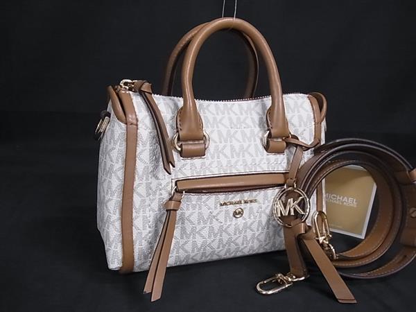 ■新品■未使用■ MICHAEL KORS マイケルコース カリーヌ MK柄 PVC 2WAY ハンドバッグ トート アイボリー系×ブラウン系 FU2947拍卖