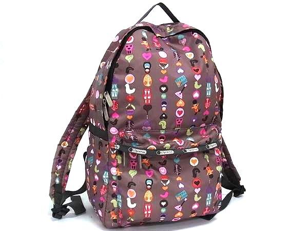 1円 ■美品■ LeSportsac レスポートサック ナイロン×キャンバス リュックサック バックパック デイパック レディース ブラウン系 BM9630拍卖
