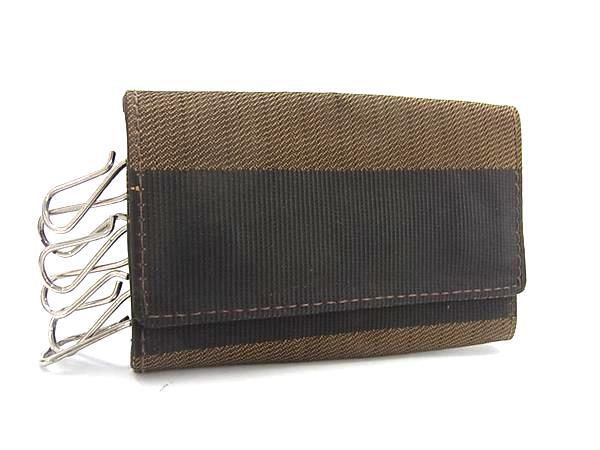 ■美品■ FENDI フェンディ ペカン柄 ナイロンキャンバス 6連 キーケース 鍵入れ メンズ レディース ブラウン系 DJ3593拍卖