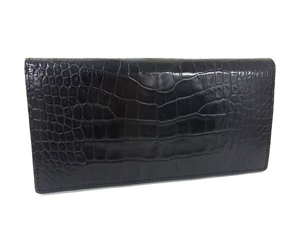 ■美品■ NEW YORKER ニューヨーカー クロコダイル型押しレザー 二つ折り 長財布 ウォレット ブラック系 DJ2617拍卖