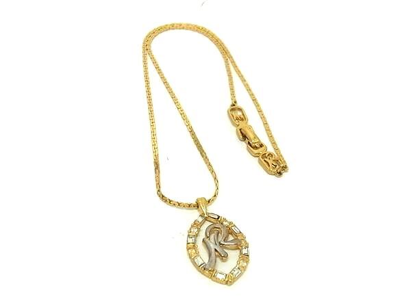 NINA RICCI ニナリッチ ラインストーン ビジュー ロゴモチーフ ネックレス ペンダント アクセサリー レディース ゴールド系 DH9065拍卖
