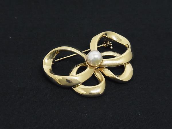 ■極美品■ HANAE MORI ハナエモリ ヴィンテージ パール ピンブローチ ピンバッジ アクセサリー レディース ゴールド系 DH6552拍卖