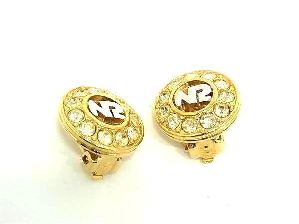 ■美品■ NINA RICCI ニナリッチ ラインストーン クリップ式 イヤリング アクセサリー レディース ゴールド系 DI1152拍卖
