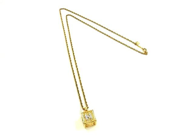 ■美品■ NINA RICCI ニナリッチ ダイス サイコロ ラインストーン ネックレス ペンダント アクセサリー レディース ゴールド系 DI0549拍卖