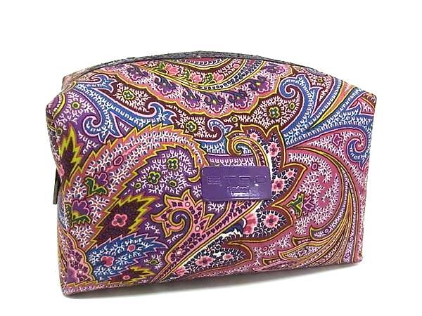 ETRO エトロ キャンバス ペイズリー柄 マルチポーチ マルチケース 小物入れ レディース パープル系×マルチカラー DH6940拍卖