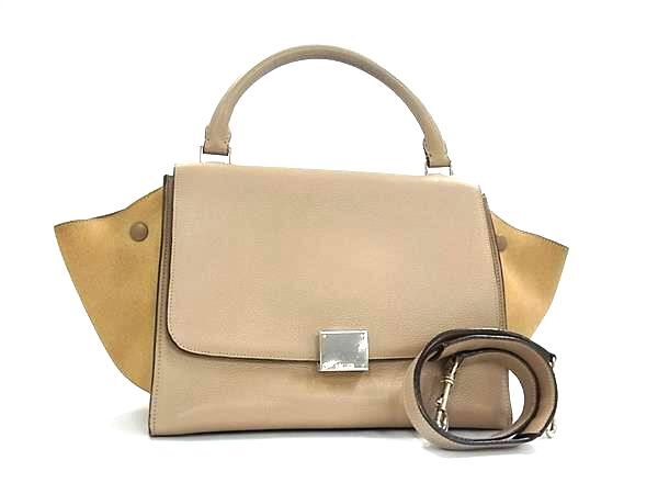 1円 CELINE セリーヌ トラペーズ レザー ターンロック 2WAY ハンドバッグ ショルダーバッグ 肩掛け レディース ブラウン系 FP6963拍卖