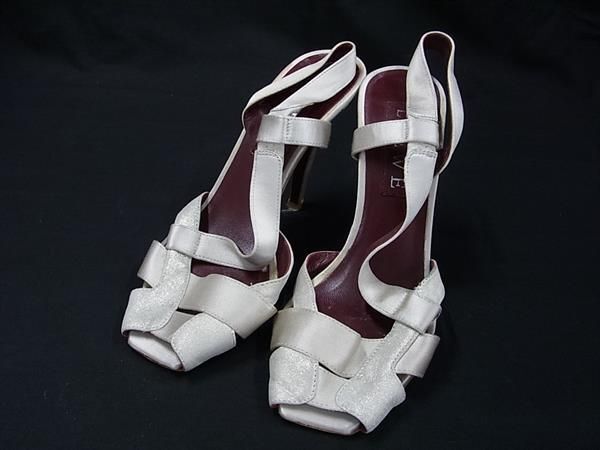 LOEWE ロエベ サテン×レザー ヒール サンダル 表記サイズ35 (約22cm) 靴 シューズ レディース アイボリー系 DF9389拍卖