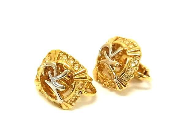 ■美品■ NINA RICCI ニナリッチ ラインストーン クリップ式 イヤリング アクセサリー レディース ゴールド系 DG5216拍卖