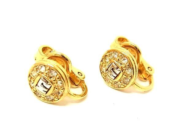 ■美品■ NINA RICCI ニナリッチ ラインストーン クリップ式 イヤリング アクセサリー レディース ゴールド系 DE6479拍卖