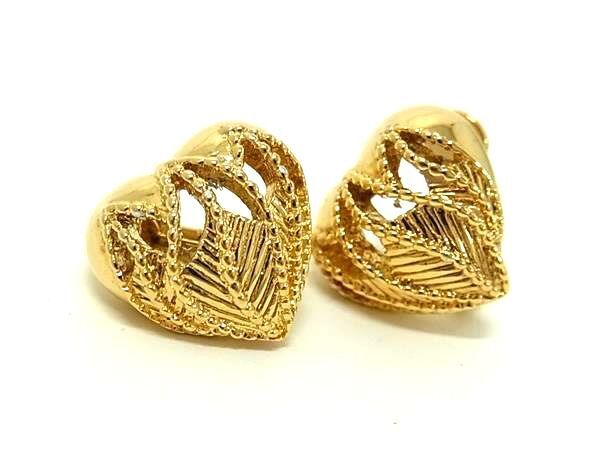■美品■ NINA RICCI ニナリッチ ハート クリップ式 イヤリング アクセサリー レディース ゴールド系 DG5707拍卖